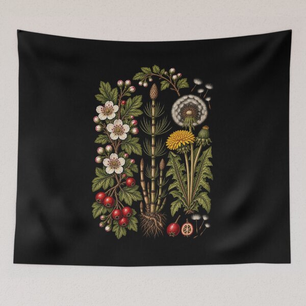 Item preview, Vintage Hawthorn, Horsetail and Dandelion Botanical Art designed and sold by Anyshca.