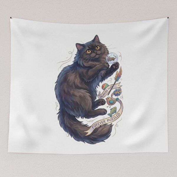 Item preview, Playful Longhair Black Cat designed and sold by PetalsPaws.