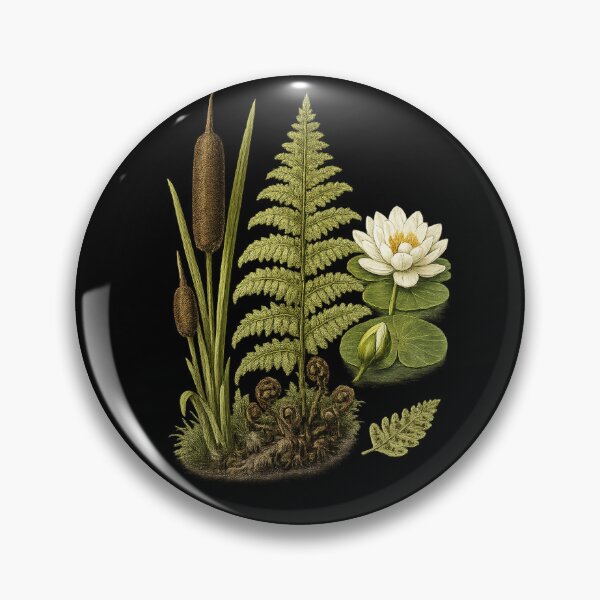 Item preview, Vintage Wetland Botanical Plate with Water Lily, Cattail & Fern designed and sold by Anyshca.