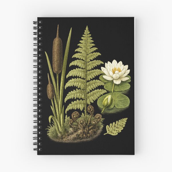 Item preview, Vintage Wetland Botanical Plate with Water Lily, Cattail & Fern designed and sold by Anyshca.