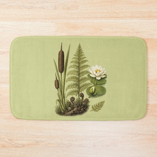 Item preview, Vintage Wetland Botanical Plate with Water Lily, Cattail & Fern designed and sold by Anyshca.
