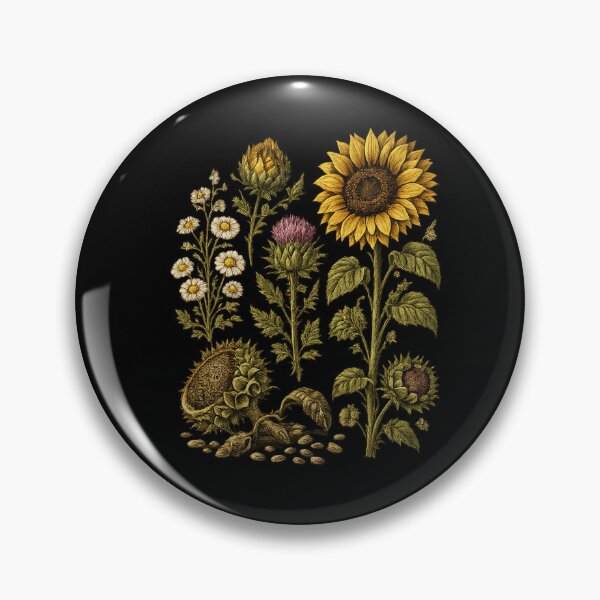 Item preview, Vintage Sunflower Herbarium Plate with Chamomile, Thistle & Seed Study designed and sold by Anyshca.