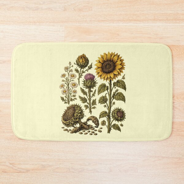 Item preview, Vintage Sunflower Herbarium Plate with Chamomile, Thistle & Seed Study designed and sold by Anyshca.