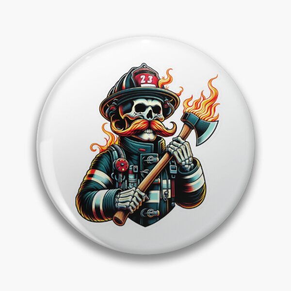 Item preview, Skeleton Firefighter with flaming mustache and ax  designed and sold by BrinaandPops.