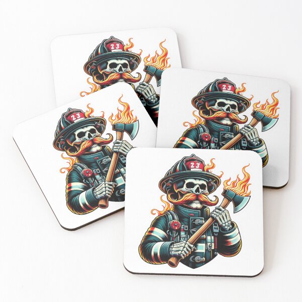 Item preview, Skeleton Firefighter with flaming mustache and ax  designed and sold by BrinaandPops.