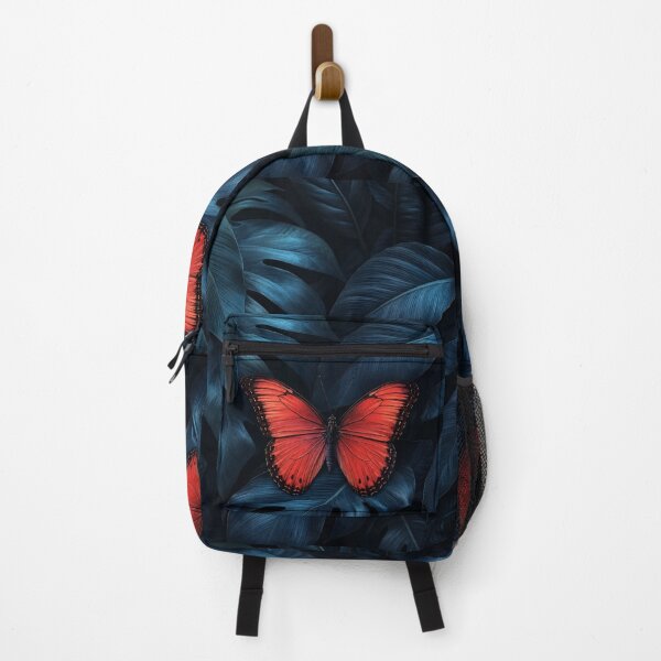Item preview, Red Butterfly Dark Teal Tropical Leaves Graphic Illustration designed and sold by PACS0011.