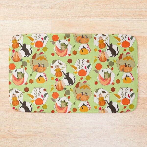 Item preview, Halloween Pumpkin, Cats and Frogs Autumn Hexagon Pattern designed and sold by Vibria Pattern Studio.