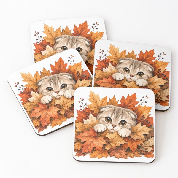 Item preview, Scottish Fold Peeking Through Autumn Leaves | Fall Cat designed and sold by PAPIRO SIGLO XXI.