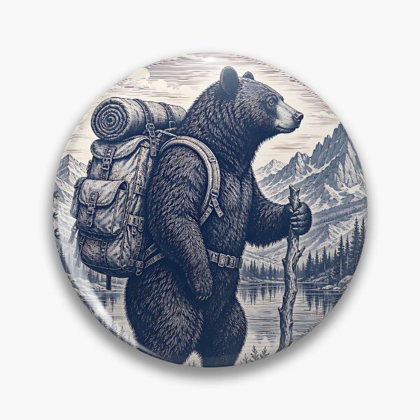 Item preview, Vintage Hiking Bear Illustration designed and sold by LinaDesign Store.