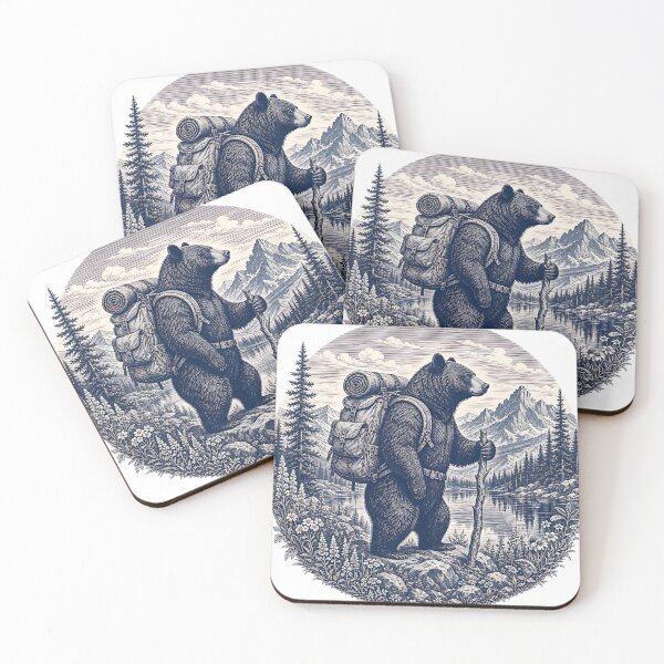Item preview, Vintage Hiking Bear Illustration designed and sold by LinaDesign Store.
