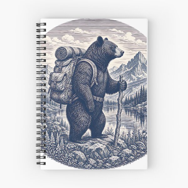 Item preview, Vintage Hiking Bear Illustration designed and sold by LinaDesign Store.