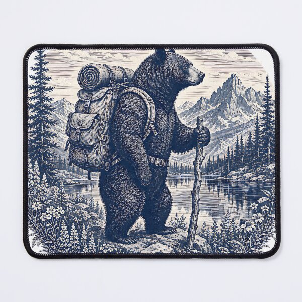 Item preview, Vintage Hiking Bear Illustration designed and sold by LinaDesign Store.