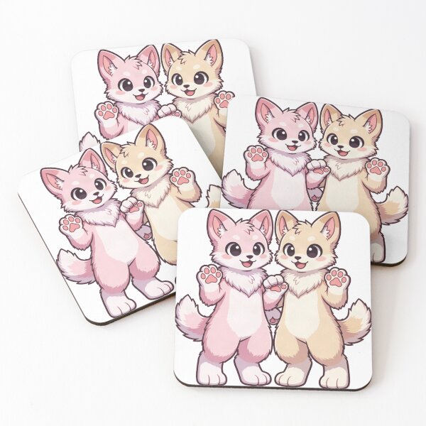 Artikelvorschau, Niedliche Kawaii-Fuchsfreunde-Aufkleber | Rosa-braune Fursuit-Charaktere halten Pfoten | Beste Freunde Furry-Kunst entworfen und verkauft von HOODYBUDSTYLES.