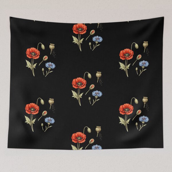 Item preview, Vintage Crimson Poppy and Cornflower Botanical Art designed and sold by Anyshca.