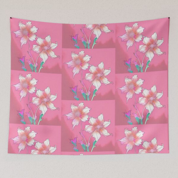 Item preview, PINK COLUMBINE FLOWERS S010 DELICATE ROSE BLUSH Line Drawing Watercolor Art Print Party Decoration~Baby/Bridal/Wedding/Birthday Gift Favor designed and sold by Spinning Plates 360.