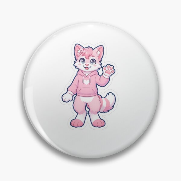 Artikelvorschau, Niedlicher Kawaii-Fuchs-Aufkleber | Rosa Fursuit-Figur mit Kapuze und Schleife | Winkende Furry-Kunst entworfen und verkauft von HOODYBUDSTYLES.