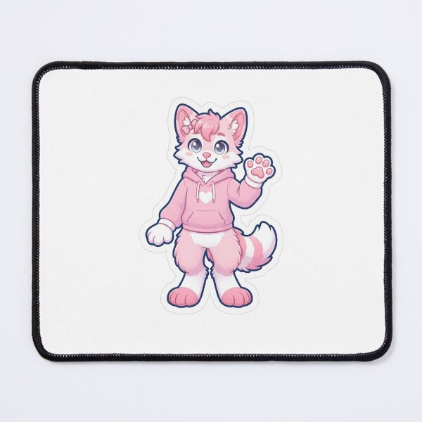 Item preview, Cute Kawaii Fox Sticker | Pink Fursuit Character with Hoodie & Bow | Waving Furry Art designed and sold by HOODYBUDSTYLES.