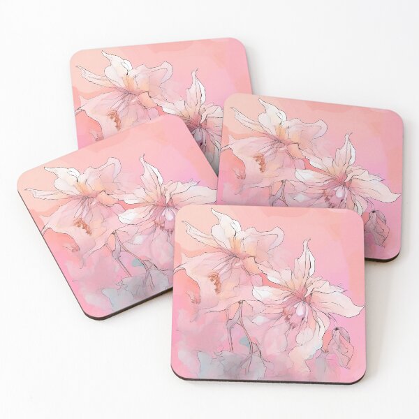 Item preview, PINK COLUMBINE FLOWERS S012 DELICATE ROSE BLUSH Line Drawing Watercolor Art Print Party Decoration~Baby/Bridal/Wedding/Birthday Gift Favor designed and sold by Spinning Plates 360.