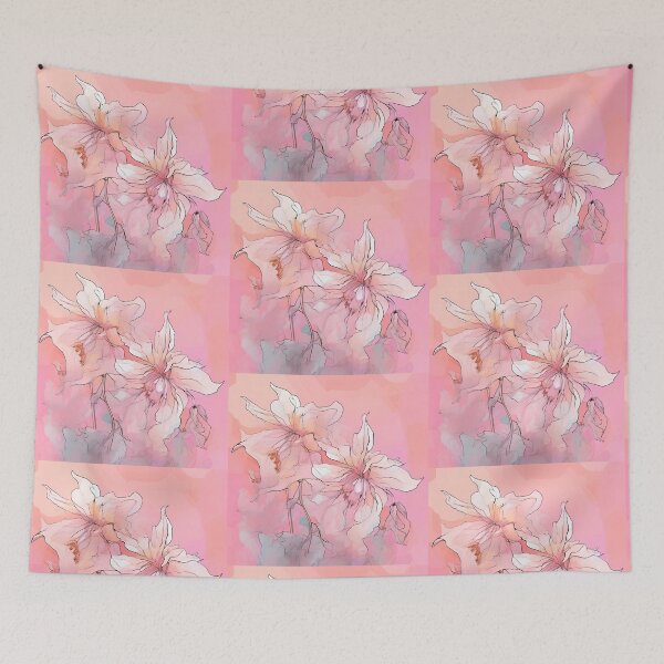 Item preview, PINK COLUMBINE FLOWERS S012 DELICATE ROSE BLUSH Line Drawing Watercolor Art Print Party Decoration~Baby/Bridal/Wedding/Birthday Gift Favor designed and sold by Spinning Plates 360.
