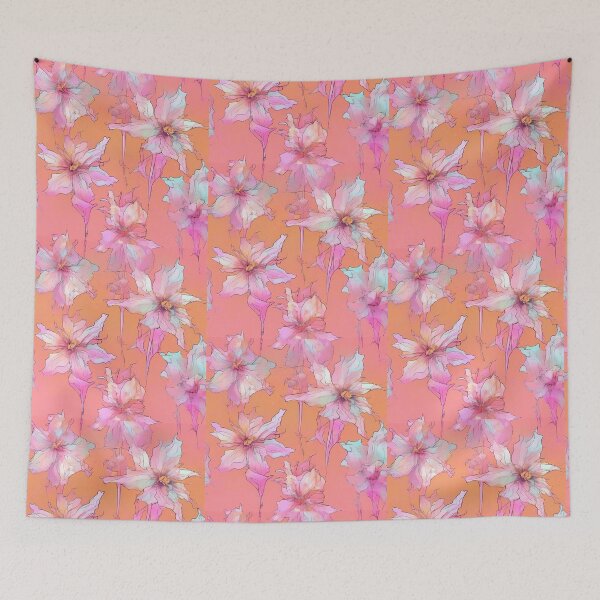 Item preview, PINK COLUMBINE FLOWERS S011 DELICATE ROSE BLUSH Line Drawing Watercolor Art Print Party Decoration~Baby/Bridal/Wedding/Birthday Gift Favor designed and sold by Spinning Plates 360.