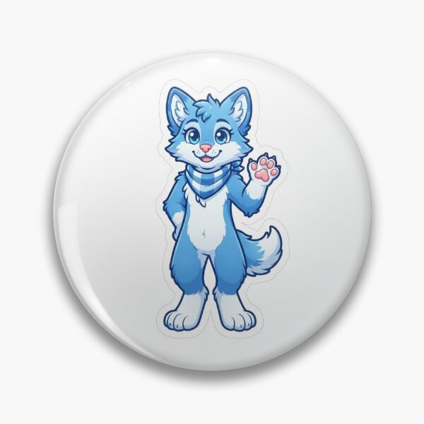 Artikelvorschau, Niedlicher Kawaii-Fuchs-Aufkleber | Blau-weißer Fursuit-Charakter mit Schal | Winkende Furry-Kunst entworfen und verkauft von HOODYBUDSTYLES.