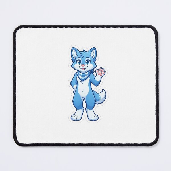 Artikelvorschau, Niedlicher Kawaii-Fuchs-Aufkleber | Blau-weißer Fursuit-Charakter mit Schal | Winkende Furry-Kunst entworfen und verkauft von HOODYBUDSTYLES.