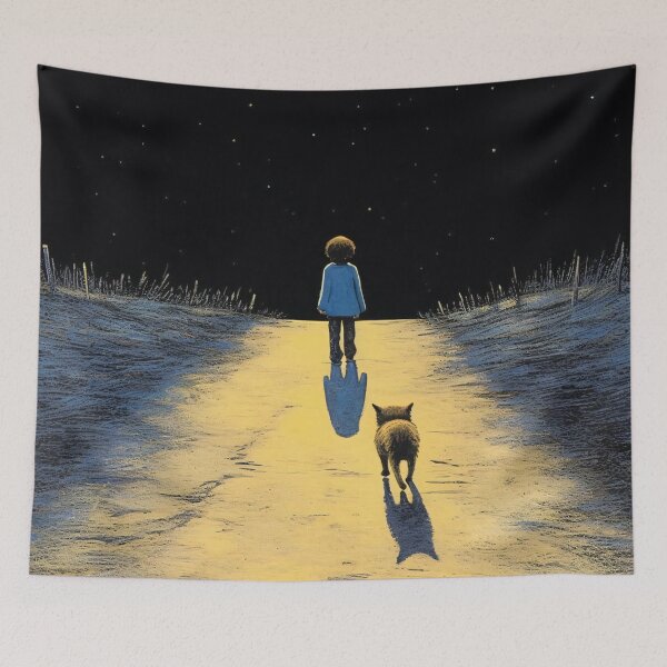 Item preview, Child and Cat Beneath a Blue Moon designed and sold by QuietBloom80.