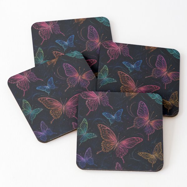 Item preview, Neon Colorful Glowing Butterfly Pattern Dark Chalk Line Art Graphic designed and sold by PACS0011.