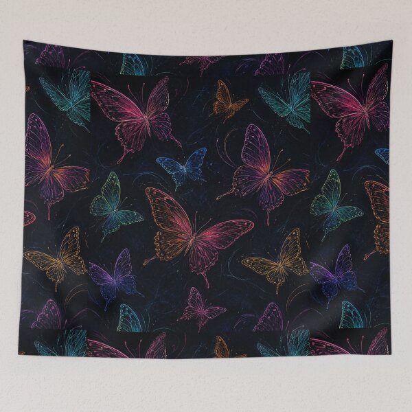 Item preview, Neon Colorful Glowing Butterfly Pattern Dark Chalk Line Art Graphic designed and sold by PACS0011.