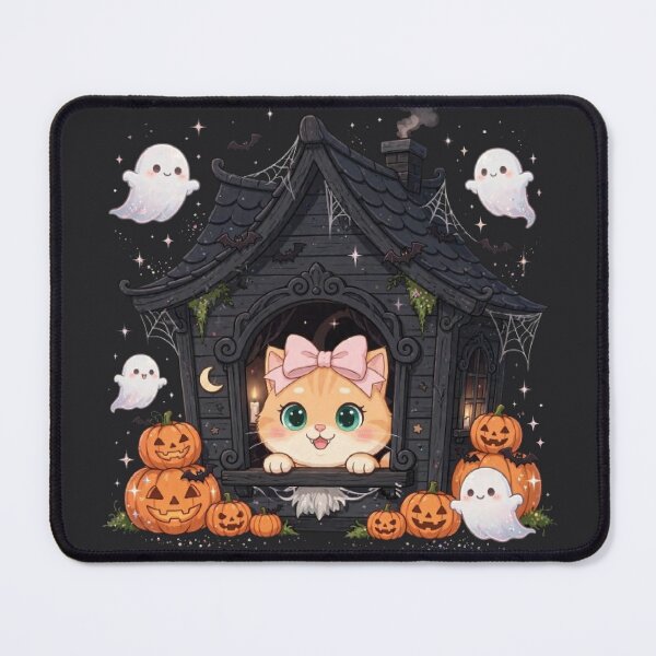 Item preview, Cute Cat in Haunted House Halloween Night designed and sold by Moody Vibes Studio.