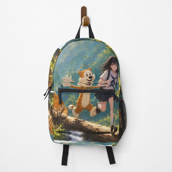 Item preview, Jungle Adventure - Anime Schoolgirl and Tiger Log Crossing Art designed and sold by BLUESKY11a.