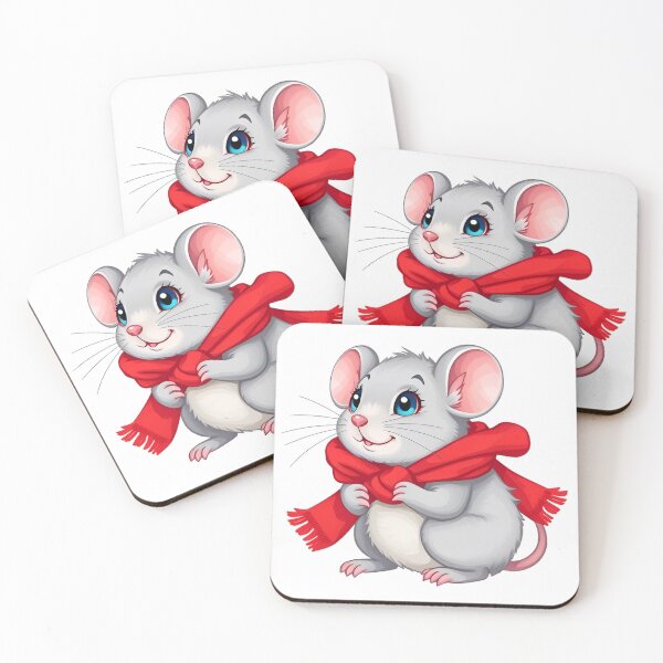 Item preview, Cute Kawaii Grey Mouse Wrapped in a Cozy Red Scarf designed and sold by ChameleonStars.