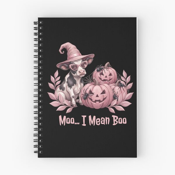 Item preview, Pinkoween Moo I Mean Boo Cow Witch Hat & Pumpkins designed and sold by MythicCotton.