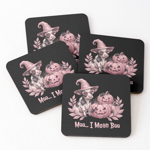 Item preview, Pinkoween Moo I Mean Boo Cow Witch Hat & Pumpkins designed and sold by MythicCotton.
