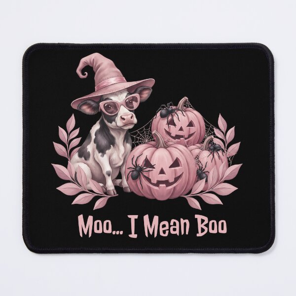 Item preview, Pinkoween Moo I Mean Boo Cow Witch Hat & Pumpkins designed and sold by MythicCotton.