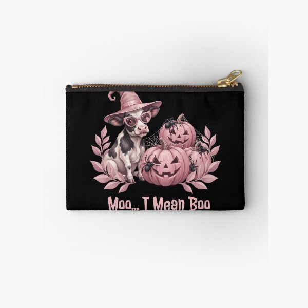 Item preview, Pinkoween Moo I Mean Boo Cow Witch Hat & Pumpkins designed and sold by MythicCotton.