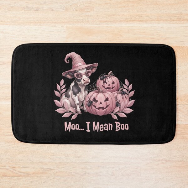 Item preview, Pinkoween Moo I Mean Boo Cow Witch Hat & Pumpkins designed and sold by MythicCotton.