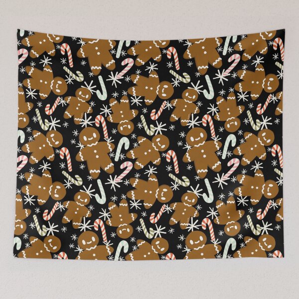 Item preview, Gingerbread men and candy canes black background designed and sold by studioaudrea.