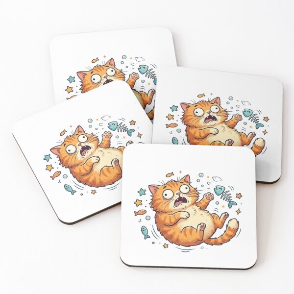 Item preview, Funny Scared Cat Floating with Fish Bones Cute Pop Art designed and sold by DNBY.