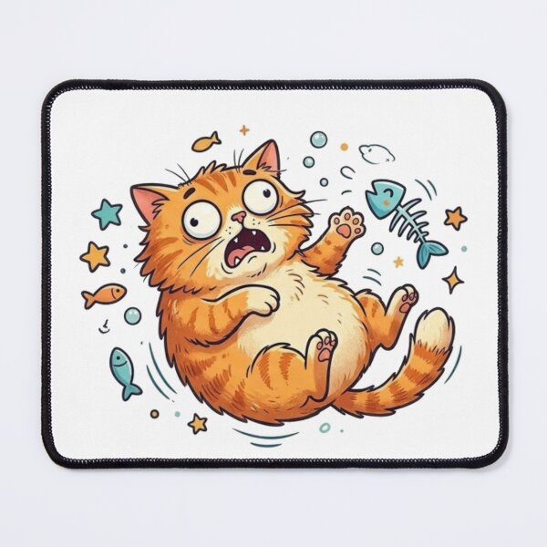 Item preview, Funny Scared Cat Floating with Fish Bones Cute Pop Art designed and sold by DNBY.