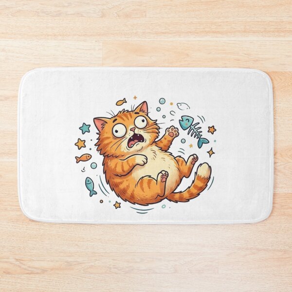 Item preview, Funny Scared Cat Floating with Fish Bones Cute Pop Art designed and sold by DNBY.