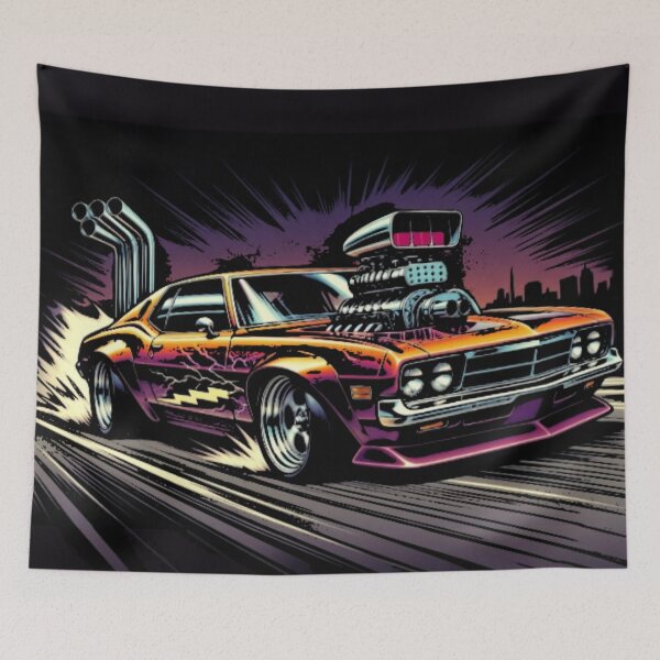 Item preview, Blown Muscle Car | Retro Drag Racing Neon Automotive Art designed and sold by Nexus Space.