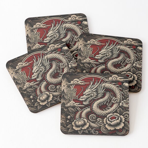 Item preview, Crimson Dragon and Peony: Traditional Asian Warrior Art designed and sold by Fei Long Design Hub.