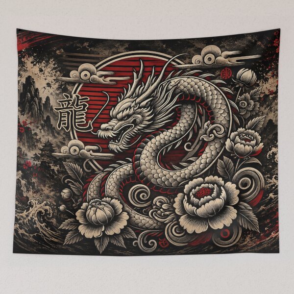 Item preview, Crimson Dragon and Peony: Traditional Asian Warrior Art designed and sold by Fei Long Design Hub.