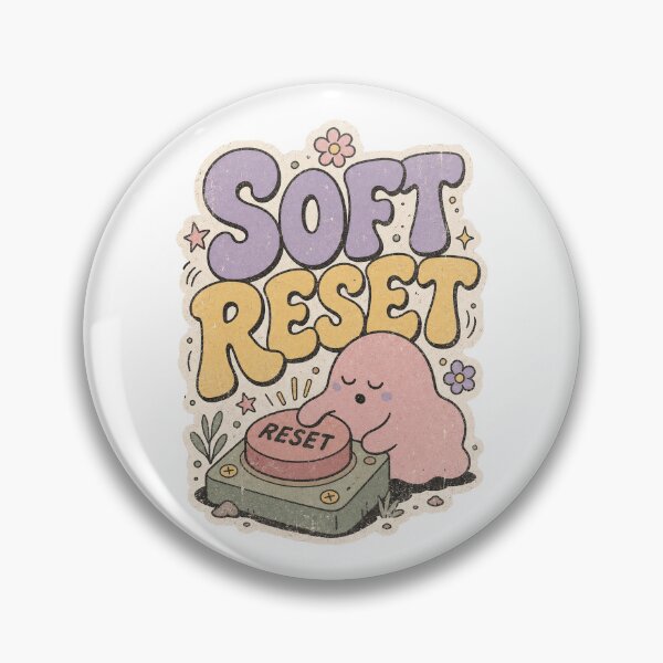 Item preview, Soft Reset Retro Groovy Design – Cute Character Pressing Reset Button designed and sold by lenalenspod.