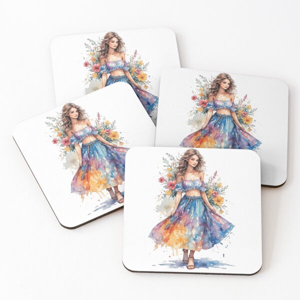 Item preview, Watercolor lady with flowers designed and sold by Navy67.