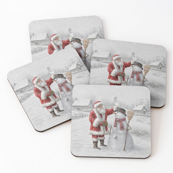 Item preview, Vintage Santa & Snowman Christmas – Nostalgic Winter Village Art designed and sold by GSizzle1.