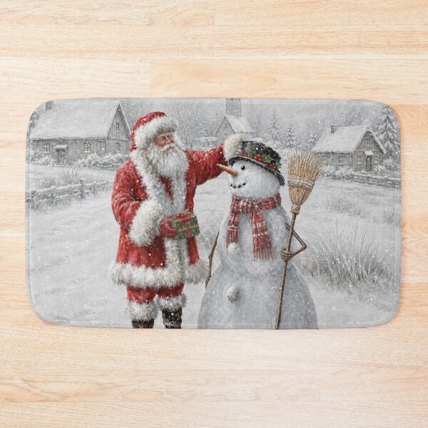 Item preview, Vintage Santa & Snowman Christmas – Nostalgic Winter Village Art designed and sold by GSizzle1.
