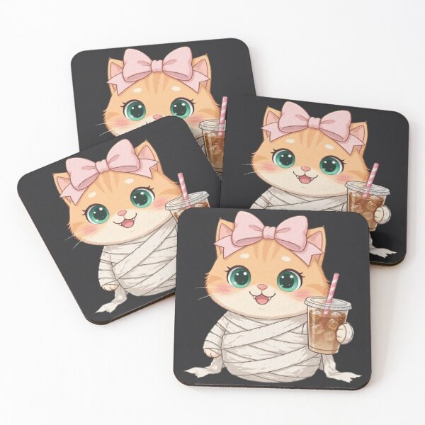 Item preview, Cute Mummy Cat Drinking Iced Coffee Halloween designed and sold by Moody Vibes Studio.