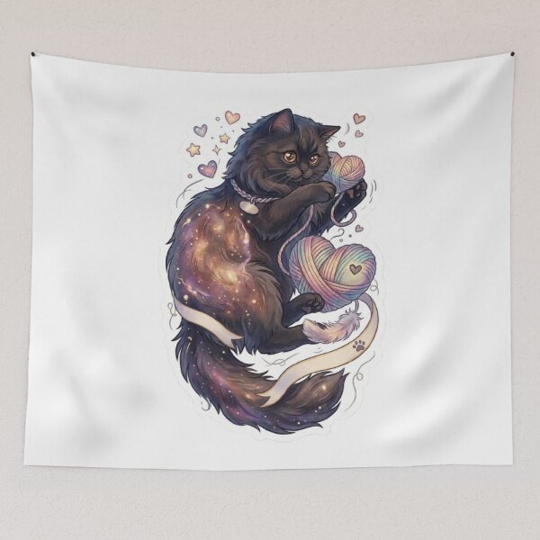 Item preview, Majestic Longhair Cat with Universe Fur and Yarn Heart designed and sold by PetalsPaws.